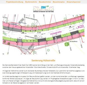 Screenshot: Webseite zur Sanierung des Geh- und Radweges an der Hülsstraß;e (ZBH).