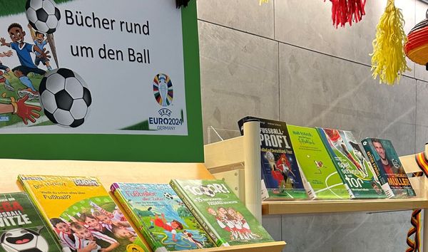 Im Türmchen warten unter anderem zahlreiche Bücher zu Europa und zur Fuß;ball-EM. Foto: Stadt Marl