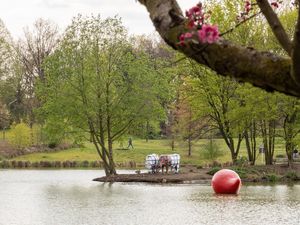 Um 15 Uhr geht es am 13. April 2024 für die Kühe "Dorothée" und "Niggel" auf die Insel des City-Sees. Foto: Stadt Marl / Pressestelle