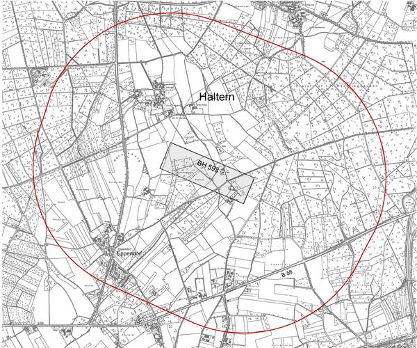 Das schwarze Rechteck gibt die Lage des Abbaubetriebes 593 wieder